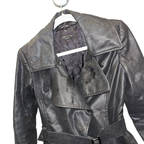 Rag + Bone black waxed cotton shearling leather belt trench jacket INCREDIBLE 2 - Picture 7 of 7